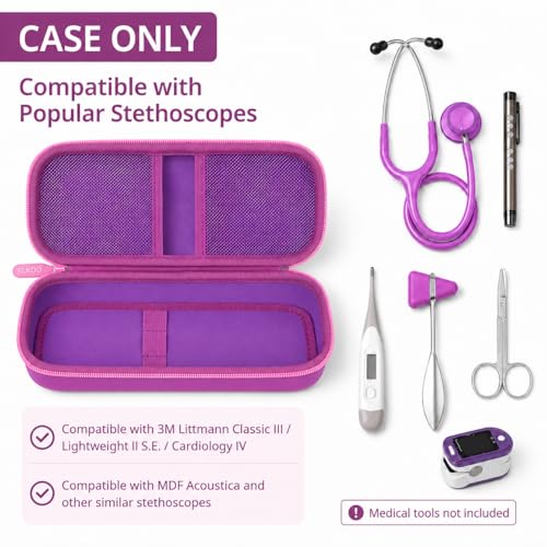 Image of ALKOO Stethoscope Case for 3M Littmann Classic III /Cardiology IV, Violet | for MDF Acoustica Stethoscopes, for Nurses, Doctors, Nursing School Essentials, Students, Clinic, EMS, Travel, Hard Bag Only