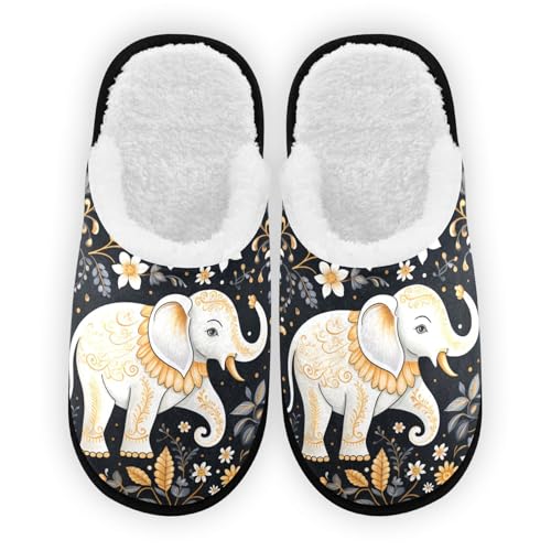 Cartoon White Elephant Flowers Slippers For Women Men Soft Memory Foam Non-Slip Animal Winter Indoor House Shoes Travel Slipper