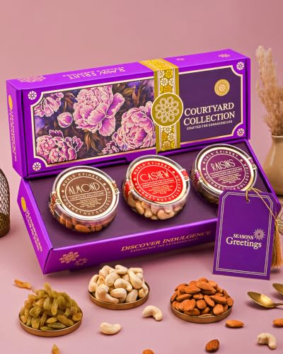 Image of Hyperfoods Dry Fruits Gift Box 375g RawFruit Courtyard Collection Pack of 3 DryFruits Gift Pack Rakhi Gift for Brother Rakhi Hamper for Sister Dry Fruits Gift Hamper Dryfruit Box for Gift