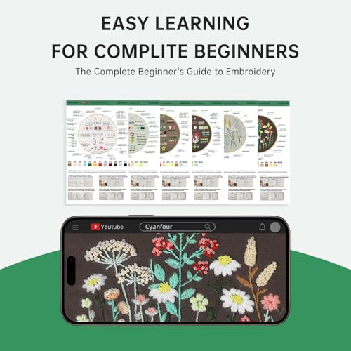 Image of CYANFOUR 6 Stage Embroidery Kit for Beginners Adults, Easy to Learn 38 Different Stitches from Instruction & Video, Needlepoint Kits for Adults with Stamped Embroidery Patterns