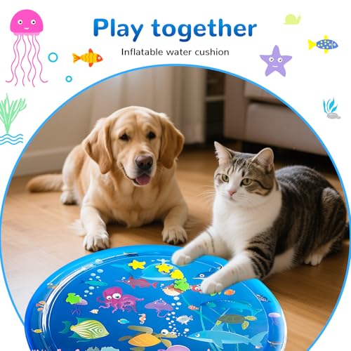 kjsdsss Pet Water Bed, 2025 New Thickened Water Sensory Play Mat for Cats Dog, Summer Pets Cooling Water Sensory Play Pad with Inflator, Comfort Cooling Water Mat for Cats(100 * 100cm/39 * 39in)