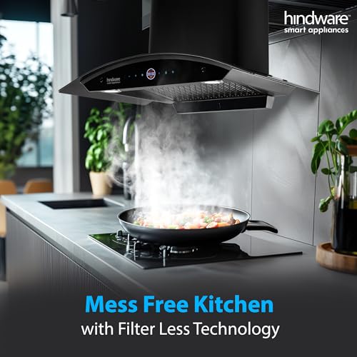 Image of Hindware Smart Appliances | Nadia BLDC 75 IN Kitchen Chimney | 1600 CMH |Curved Glass | Filterless | Auto Clean | Touch Control, Motion Sensor | 12 Yrs Warranty on Motor & 3 Yrs on Product (Black)
