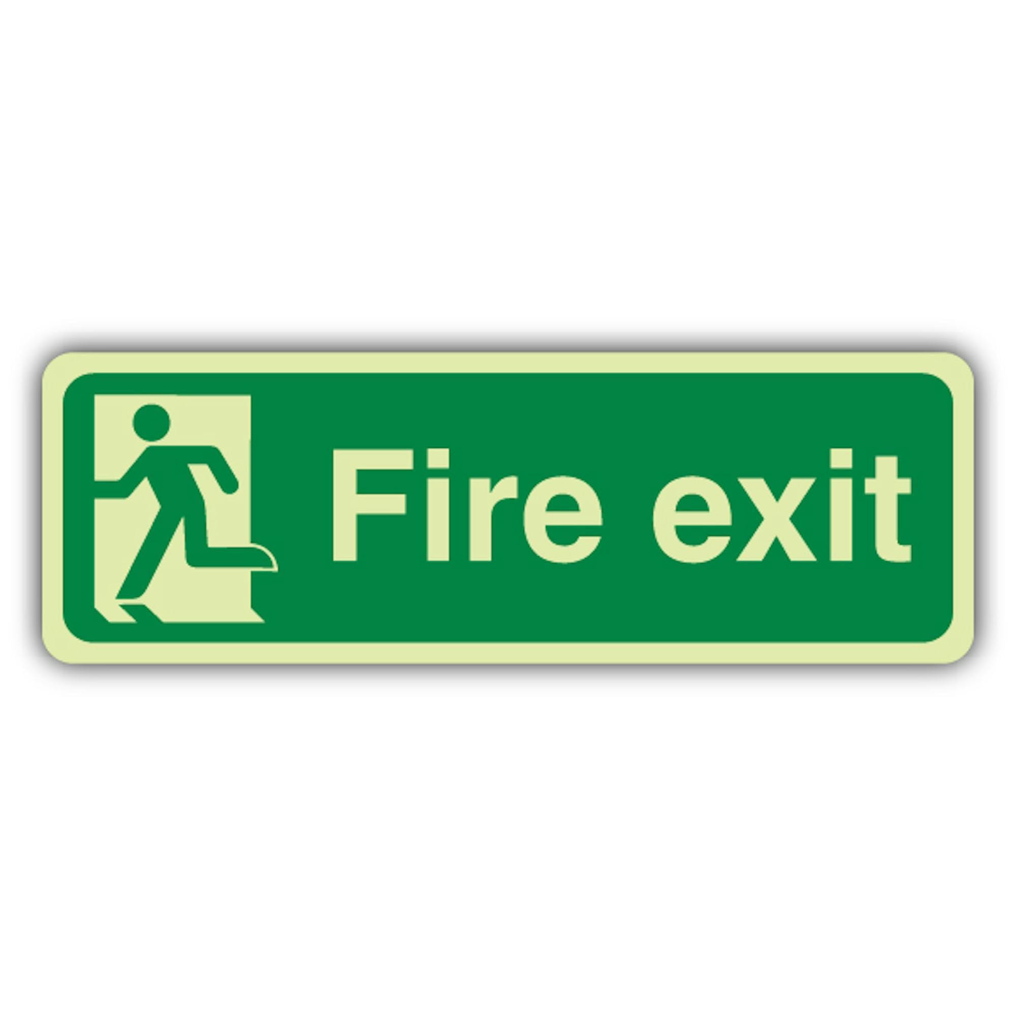 V Safety englisches Schild mit Aufschrift "Final Fire Exit Man Lether", leuchtet im Dunkeln, 750 x 250 mm, aus doppelt leuchtendem, starrem Kunststoff, hergestellt in Großbritannien