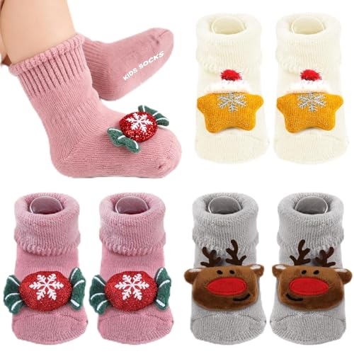 Kuvarix 3 Paar Weihnachtssocken Baby, Stoppersocken Ba-by mit...