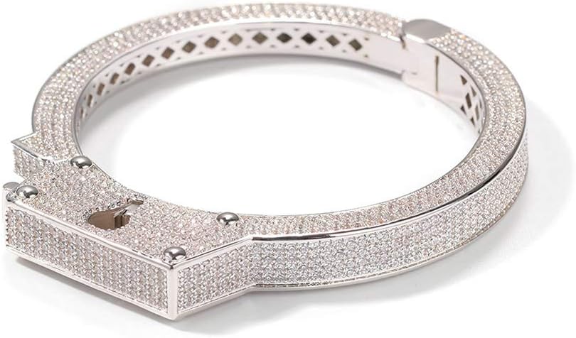 Hip Hop Diamond Handcuff Bracelet Cubic Zirconia CZ Diamond Bracelet Cuff Bangle Punk Style Bangle for Men Christmas Gift