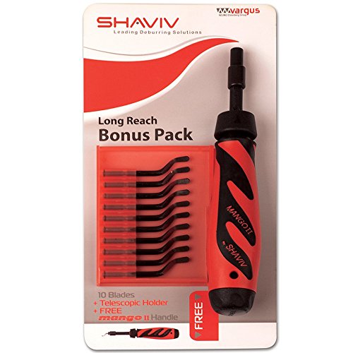 SHAVIV 29253 Bonus Pack Deburring Tool Kit for Long Reach Work (Mango II Handle with E Holder and 10 E100 Blades)
