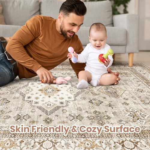 Vintage Living Room Area Rug 5x7 - Large Soft Washable Oriental Traditional Distressed Farmhouse Rugs for Bedroom - Indoor Floor Accent Carpet for Home Office House Decor - Beige - Image 5