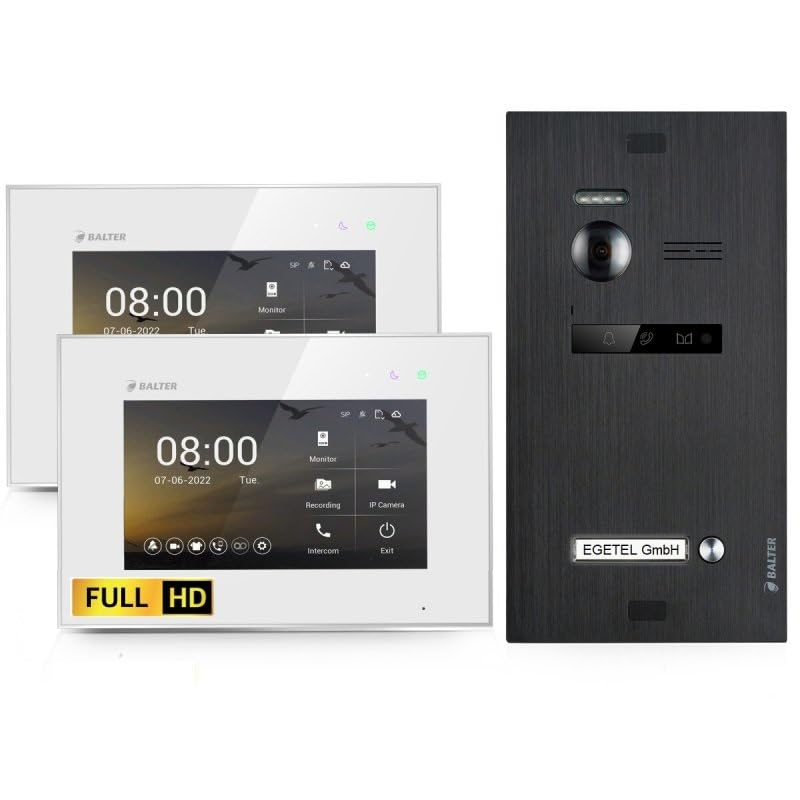 BALTER EVO HD Video Türsprechanlage Black für 1 Familienhaus Kit, 2x Monitor 7"