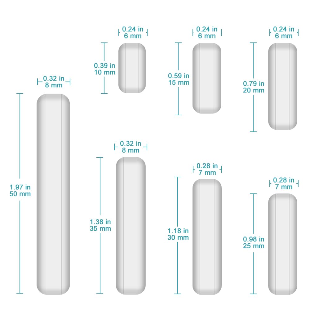 stonylab Zestaw 7 sztuk pałeczek magnetycznych z PTFE, powlekane PTFE, mieszadło magnetyczne, białe mieszadło do mieszadła, zestaw mieszańców, różne rozmiary, 7 szt