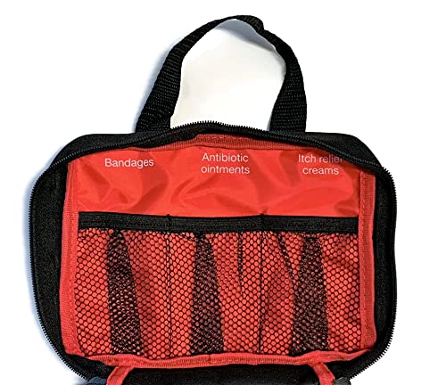 Image of Red and Black First Aid Bags - Build Personal First Aid Kit, Zippered Pouches, Labeled Net Pockets, Pack of 3 Bags
