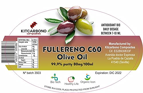Fullereno C60 Virgin olijfolie, 99,99% 80 mg/100 ml, hoge concentratie, 500 ml - Image 3