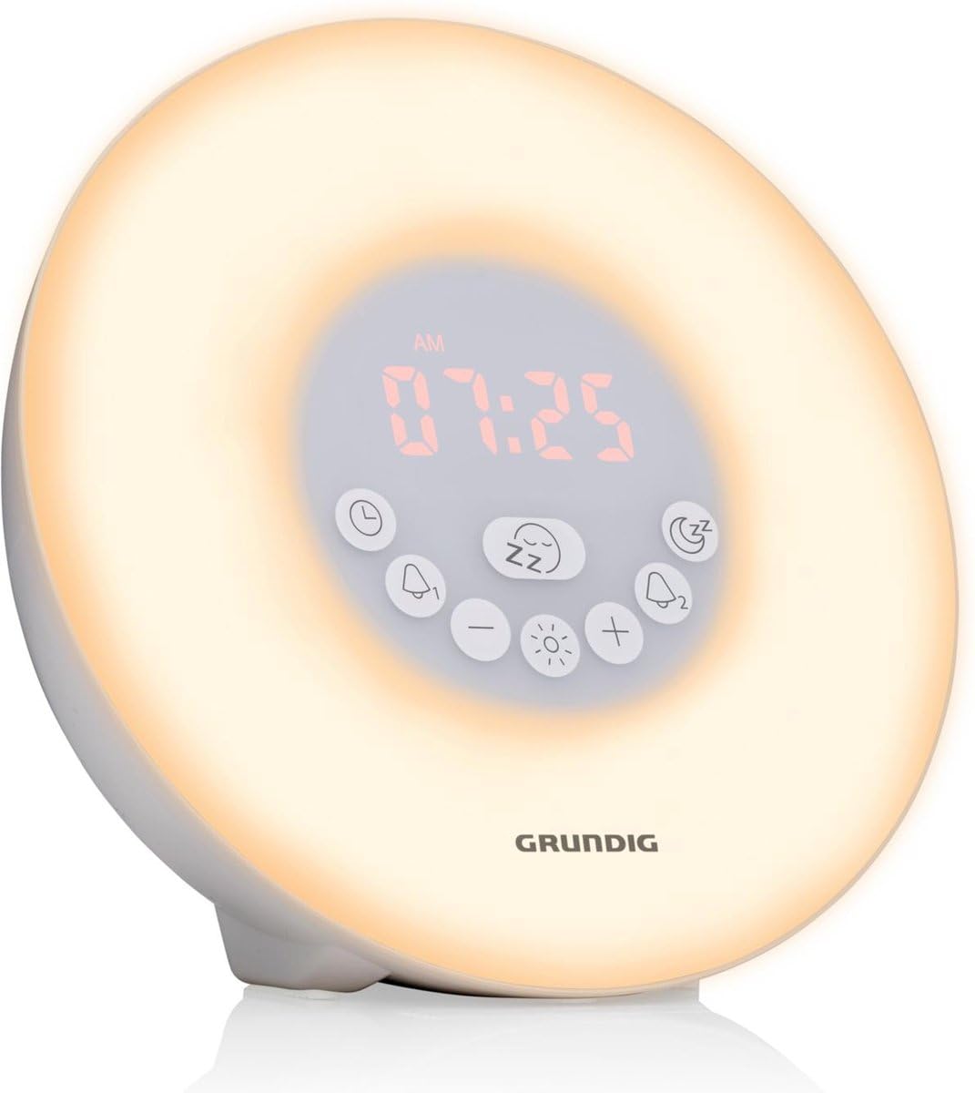 Grundig Despertador con luz con Radio FM - Despertador con luz Diurna con 10 Sonidos Naturales - Despertador con LED Que Cambia de Color y simulación de Zona, función de repetición y Temporizador