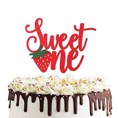 Image of Strawberry Sweet One Cake Topper for Baby Happy 1st Birthday Party Decorations Wild One Baby Shower Photo Props