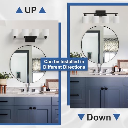 Image of 24 Inches Black Vanity Lights for Bathroom E26 Base White Lampshape