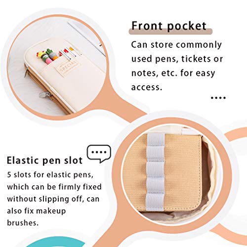 Isuperb Foldable Pencil Case Zipper Big Capacity Canvas Pencil Pouch Stationery Organizers Pen Bag Compartments Cosmetic Makeup Bags For Women (Khaki+Beige) #TOP3