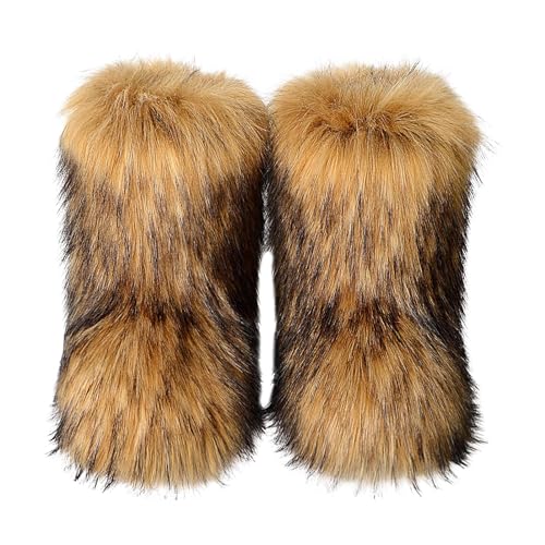 Bexdug Botte en Fausse Fourrure pour Femmes, Chaussures Plates d'Extérieur, Bottes Élégantes avec Semelle en Caoutchouc Antidérapante, Cadeau