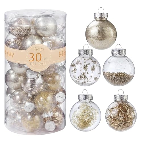 30 Piezas Bolas de árbol,Navidad Inastillable Bolas Plastico Adornosadecuadaspara el Hogar Festival,adecuadas para interioresy exteriore (Dorado champán)