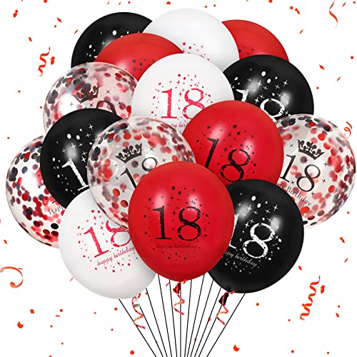 Image of 18th Latex Birthday Balloons - 16 Pcs Red & Black Happy Birthday Balloons for Girls & Boys 18th Birthday Party Decor