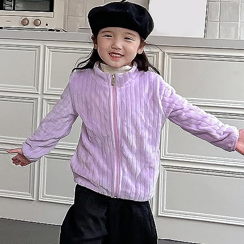 Kids Girls Long Sleeved Coral Jacket Stand Collar Zipper Stripe Pattern Solid Raincoats Jacket Spring Girls Sweatshirts3