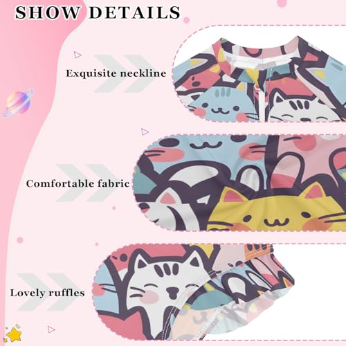 Toddler Swimsuit Girl Bathing Suit Swimwear Rash Guard Cats Long Sleeve 3T4