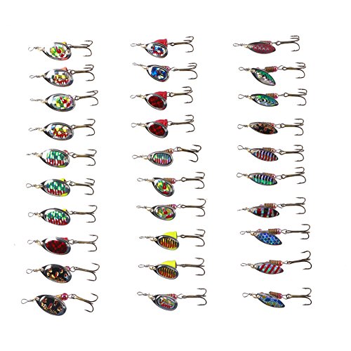 Freefisher - Cebos de cucharilla giratorios, Kit de señuelos para Trucha, 30 Piezas, Color Perla