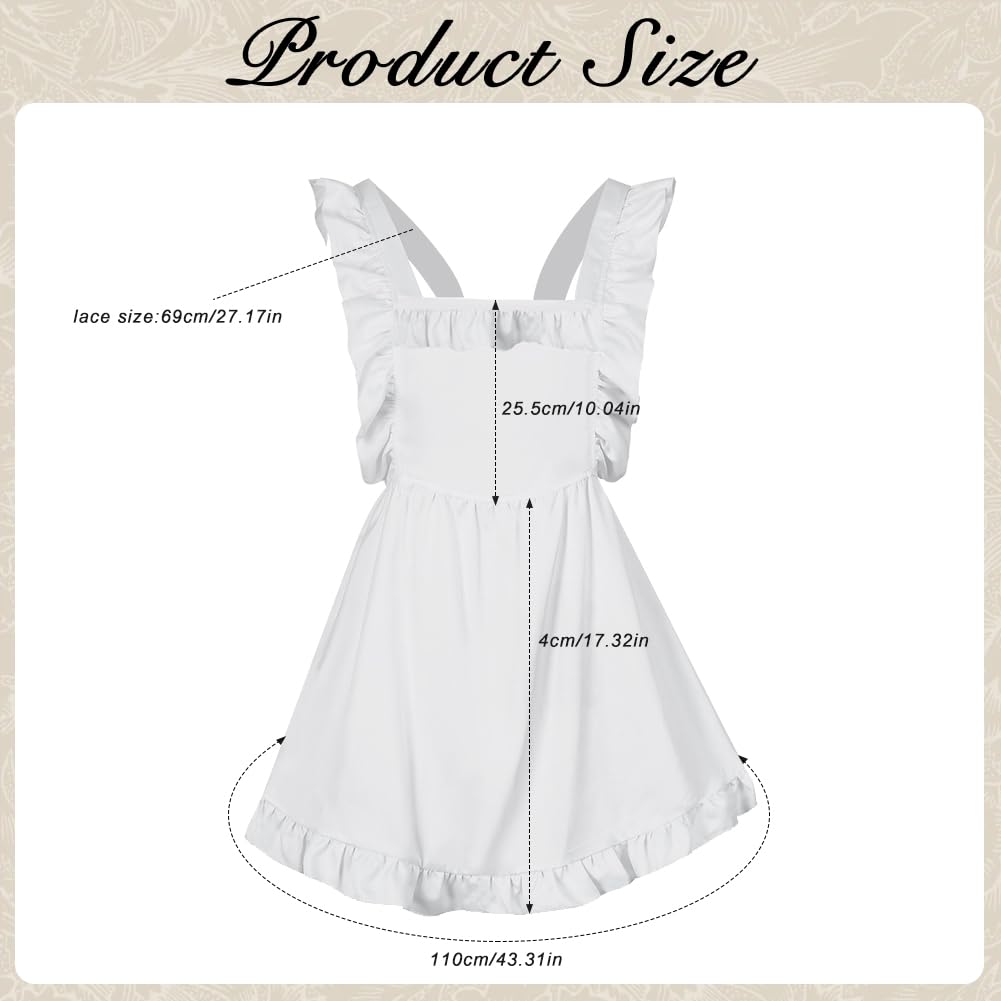 Cosysparks Maid Costume for Women White Apron for Women Classic Frilly Apron Maid Outfit Aprons Fancy Dress Costumes for Kitchen Party Favors Halloween Cosplay - Image 3