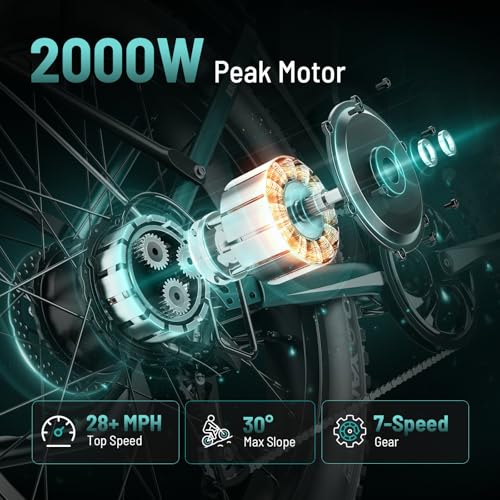 Image of Jasion EB5 MAX /Ultra Electric Bike for Adults with 2000W /2500W Peak Motor, 48V 15Ah (720Wh) /52V 20Ah Battery Electric Mountain Bike, 26'' x 4'' Fat Tire Ebike, 28+MPH Speed, Cruise Control
