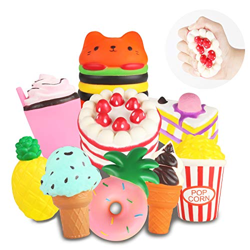 Image of Slow Rising Jumbo Squishies Toys Set - 9 Pack Soft Kawaii Squishy Hamburger Popcorn Cake Ice Cream Donut Stress Relief Squeeze Toy for Boys and Girls