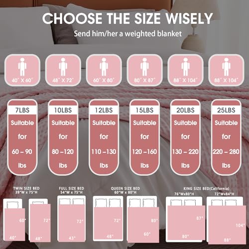 Image of Pink Weighted Blanket for Adults 20lbs, 48 inchx72 inch, Twin Full Size Cooling Minky Heavy Throw Blanket for 180-220lbs, Soft Winter Thick Big Blankets Weighted Comforter Gift for Sleeping