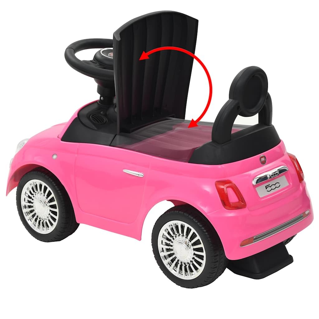 Kinder-Aufsitzauto Fiat 500 Rosa Kinderfahrzeug Lauflernwagen Tretfahrzeug für Kleinkinder mit Stauraum, ergonomischem Design, für Mädchen und Jungen geeignet, ideal für Indoor und Outdoor