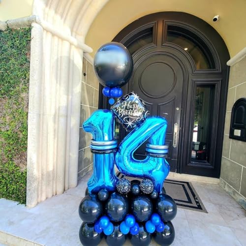 Image of Number Balloons Blue 4 Balloon 40 inch for 4th Birthday Party Decoration | Saturated Color, Large 40 in, With Inflation Straw & Hanging Hole, Great for Men's Party, Back-To-School Season, Pool Party