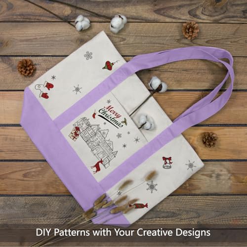 Image of TOPDesign 1-Pack Canvas Tote Bag with an External Pocket, Reusable Grocery Shopping Bag, Top Zipper Closure, Daily Essentials (Lavender /Natural)