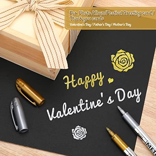 Greoer Silver Gold Metallic Marker Pens, Shiny Writing Pen Glittering Permanent Markers, Gold Silver Ink Pen Permanent Art Marker Pens for Card Making Painting DIY Album, 4 Pieces, Gold Silver
