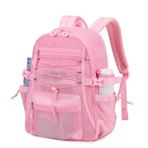 ASKSKY Mesh Backpack for School, Beach, Gym, Pink