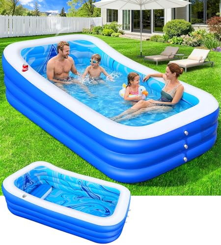 LuxBlue Piscine Gonflable Adulte, Piscine Familiale avec Siège et Dossier, 0.5mm Épaissi Piscines Rectangulaire Gonflable avec Porte-Gobelet, 250*160*63cm...
