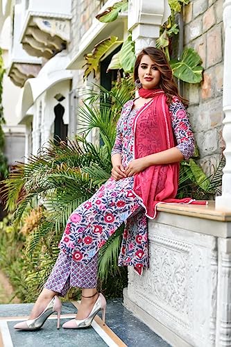 Greciilooks Women Cotton Blend Casual Regular Fit Kurta Set (Pink, Medium)