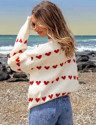Image of Yimoon Valentine Heart Sweater for Women Cute Long Sleeve Crewneck Chunky Knitted Pullover Sweaters