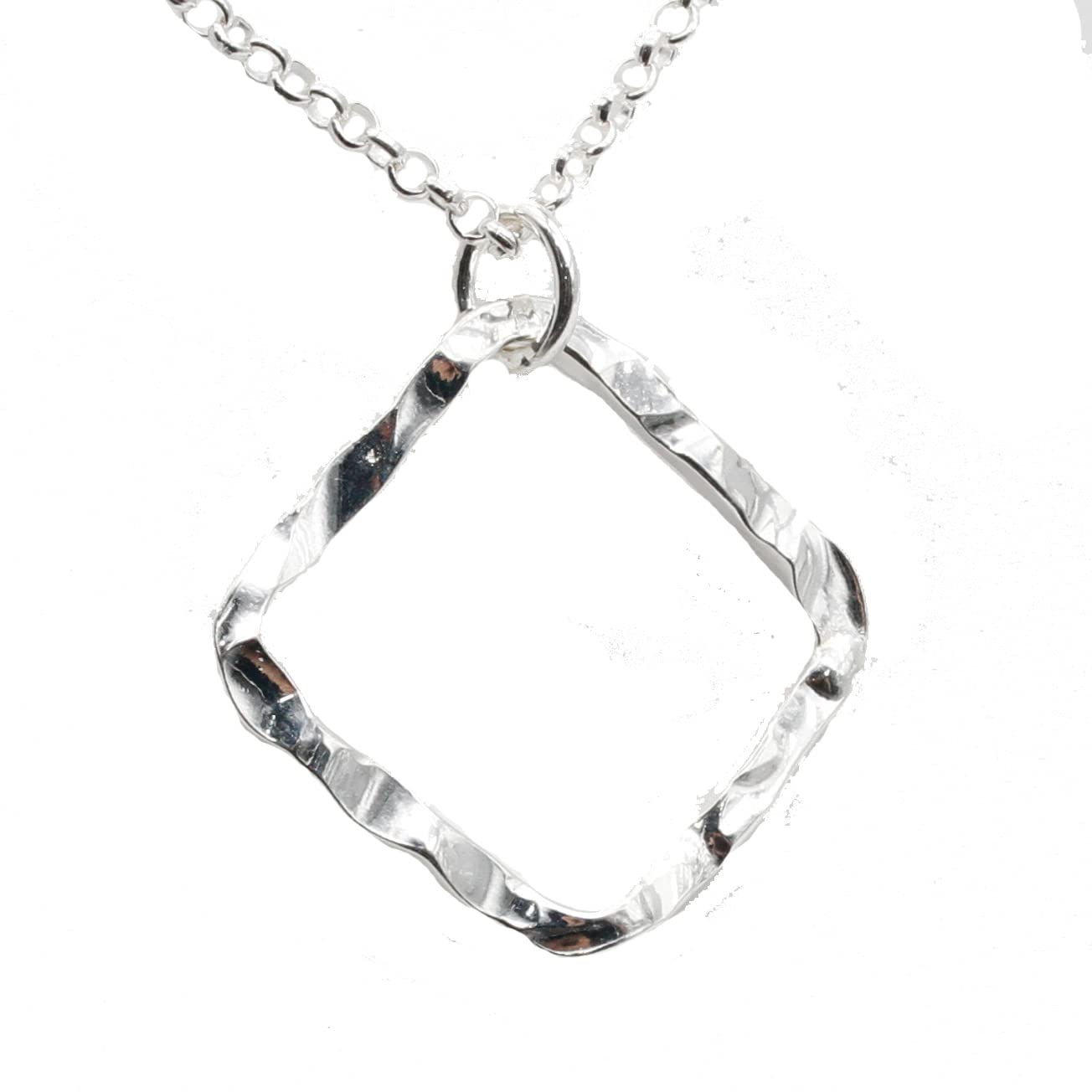 Catenina Donna Argento rodiato 925 con ciondolo geometrico in argento rodiato 925 martellato gioiello donna ragazza elegante vintage di tendenza moda Made in Italy