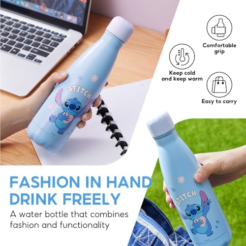 Image of MINISO Disney Lilo & Stitch 500ml Stainless Steel Insulated Water Bottle, Leak Proof Travel Water Bottle, Cute Character Sports Bottle for Gym Hiking Travel Everyday Use, Gift for Fans
