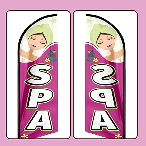 QSUM Spa Themed Feather Flag, 8FT Spa Advertising Swooper Flag, Polyester Vivid Color and Fade Proof Spa Signs for Businesses (Flagpole Not Included)