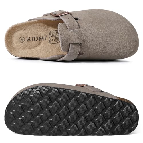 Image of KIDMI Genuine Suede Clogs for Women Men Cork Footbed Sandals Leather Mules Potato Shoes with Arch Support