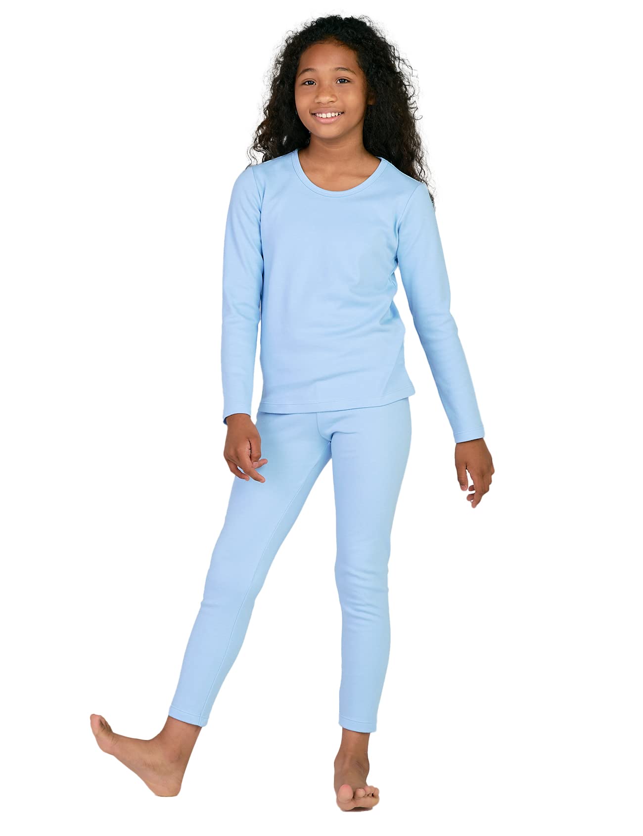 LAPASAGirl's Cotton Thermal Underwear Set, Kids Base Layer Top and Bottoms Long Johns for Children 4-13 Years (Thermoflux G09)