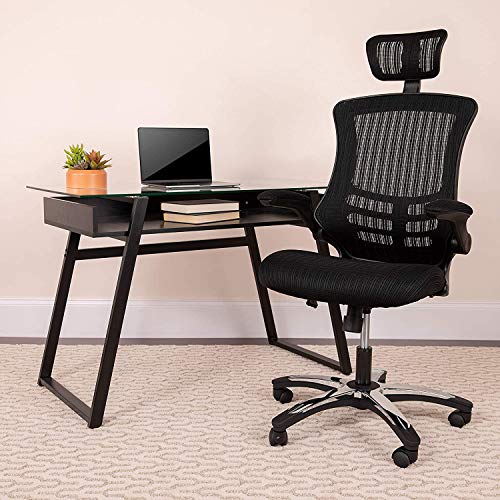 フラッシュファニチャー(Flash Furniture) エグゼクティブ デスク オフィスチェア ブラック 人間工学 回転式 メッシュ アーム ヘッドレスト 付き 在宅ワーク テレワーク お洒落 ラグジュアリー アメリカブランド USA 幅64.8cm x 奥行61cm x 高さ133.4cm 【日本正規輸入品】 BL-X-5H-GG [2]