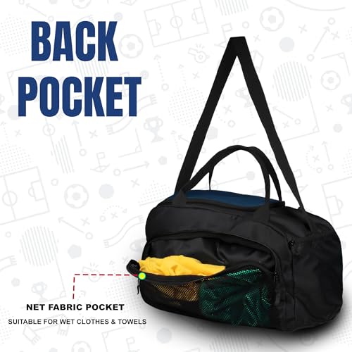 Image of Whackk Arnold 40L Gym & Sports Duffle Bag | Workout, Training & Travel Kitbag with Separate Shoe & Wet-Dry Pocket | Unisex | Lightweight | Made in India (Blue Black)