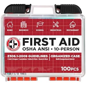 Be Smart Get Prepared 100Piece First Aid Kit, Exceeds OSHA Ansi Standards for 10 People – Office, Home, Car, School, Emergency, Survival, Camping, Hunting, & Sports