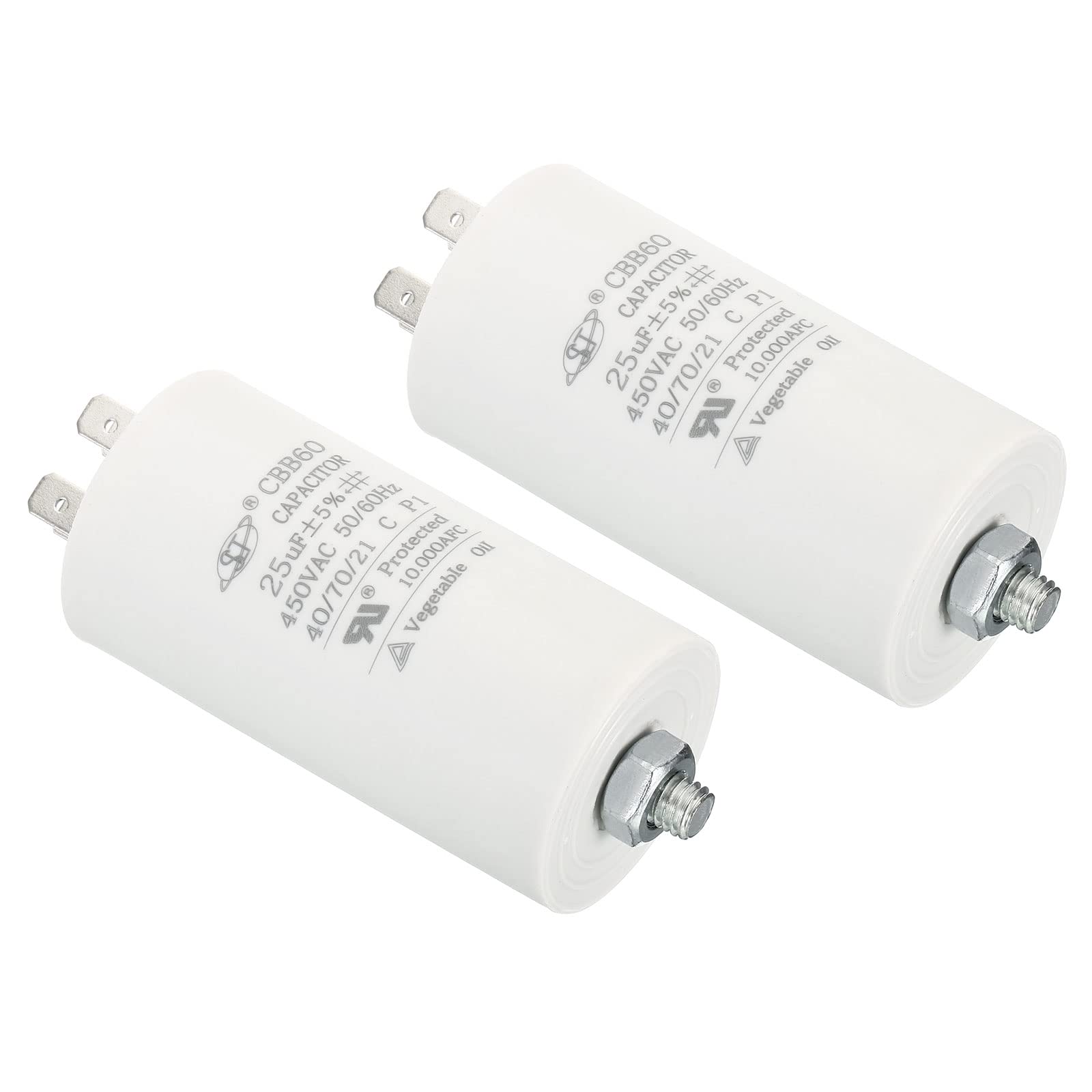 PATIKILCBB60 25uF Running Capacitor,2Pcs AC 450V 4 Pins 50/60Hz Cylinder Bottom with Screw 75x40mm for Air Compressor,Cleaning Machine Motor Star