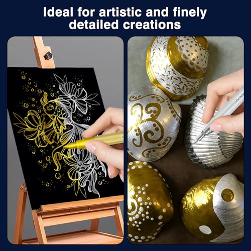 Image of SFAIH Gold & Silver Paint Markers Pens - 4 Pack 0.7MM Fine Tip Metallic Acrylic Markers for Card Making, Gift Decorating, Rock Painting, Detailed Art