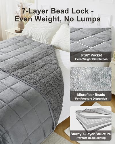 Image of Ultra-Soft Weighted Blanket for Adults(15 lbs, 60 inch x 80 inch Queen Size) Plaid Sherpa Fleece Reversible Heavy Blanket with Glass Beads, Perfect for 140-190 lbs, Machine Washable, Grey