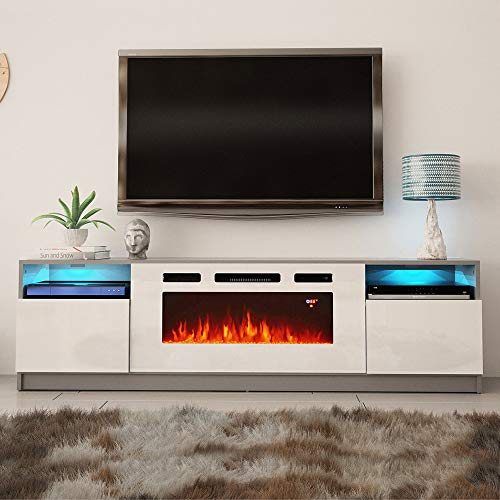 MEBLE FURNITURE & RUGS York WH02 Electric Fireplace Modern 79\" TV Stand