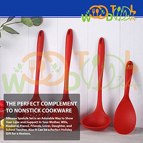 Image of Silicone 4-Piece Cooking Utensils Set - BPA-Free Cooking Spatulas - Soup Ladle, Rice Spoon, Turner Spatula, Skimmer (Red)